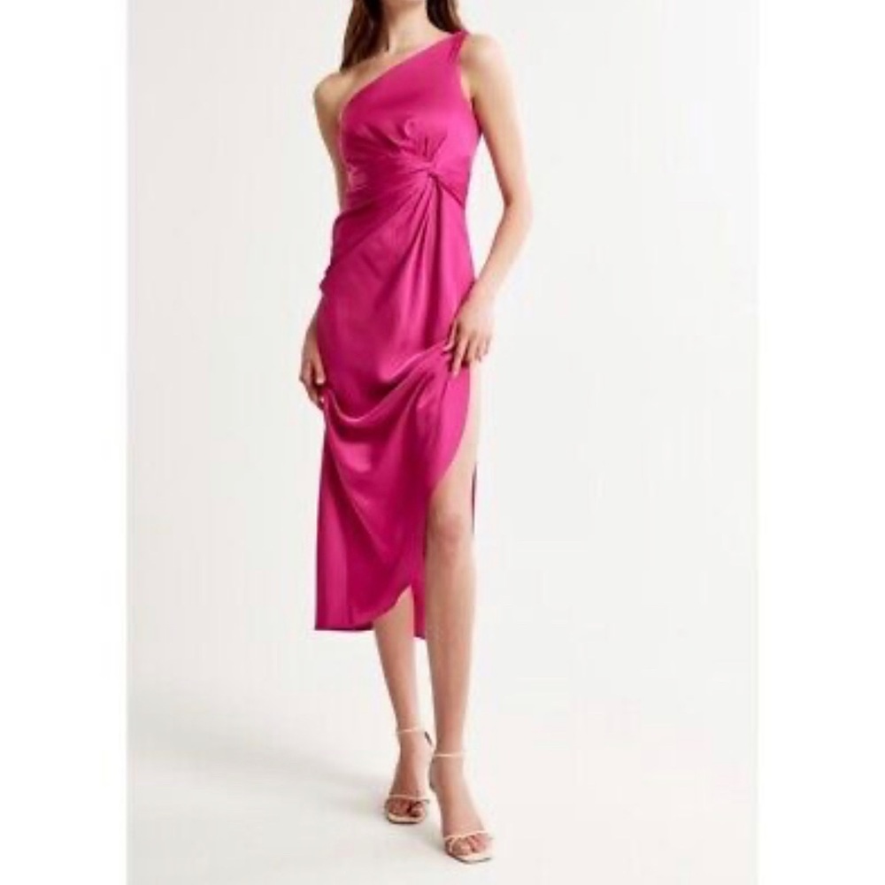 Abercrombie One-Shoulder Satin Knotted Midi Dress